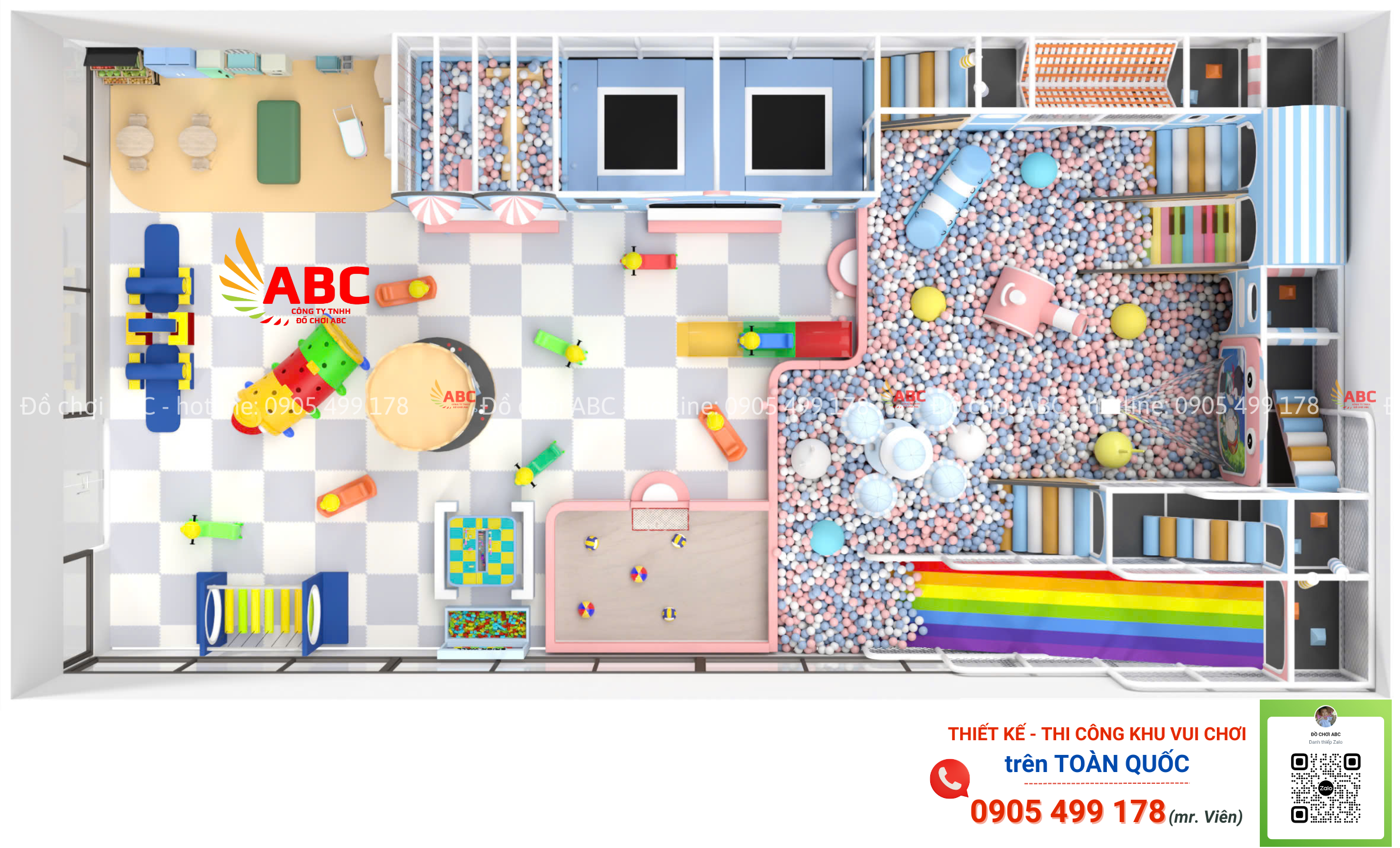 Thiết Kế Khu Vui Chơi Trẻ Em Trong Nhà có kích thước 10x20m