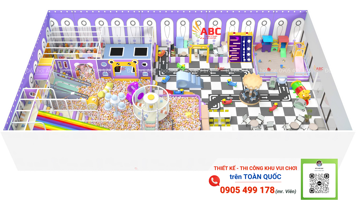 Khu vui chơi kết hợp cafe có kích thước 15x25m