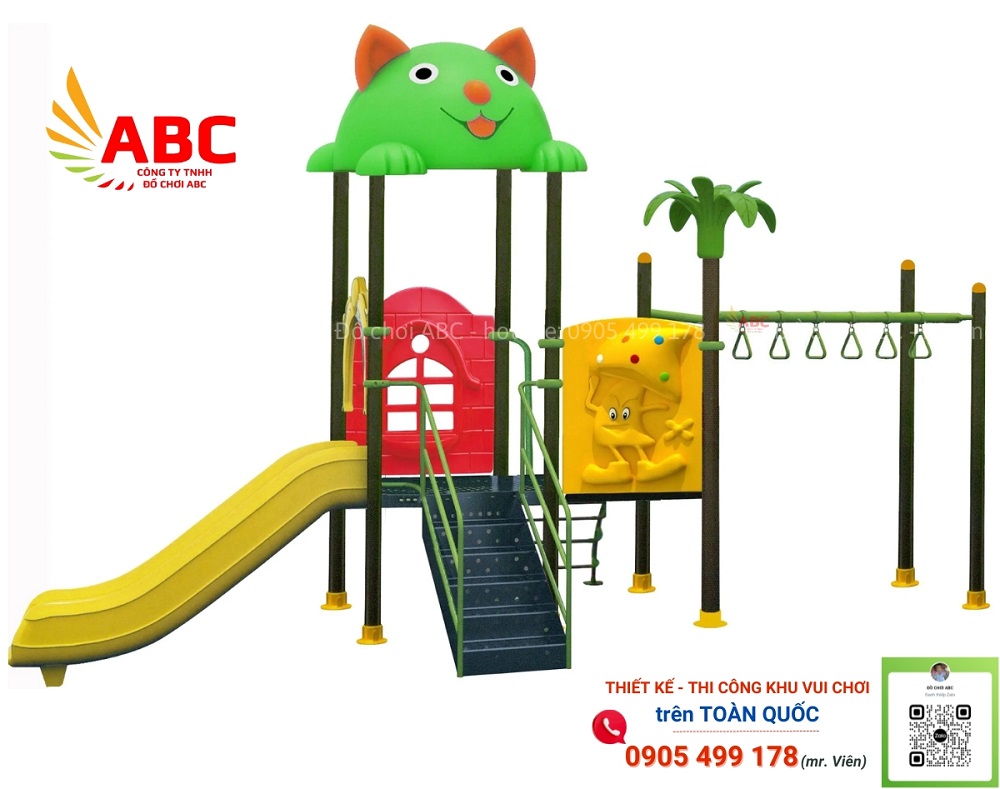 Cầu trượt liên hoàn 2 khối xà đu mầm non ngoài trời