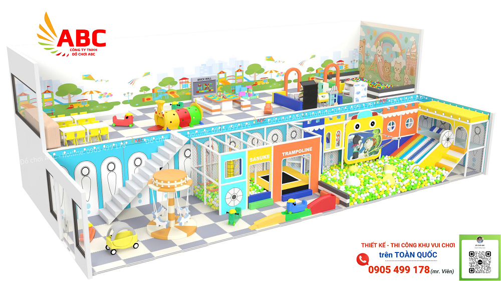 Tổng thể mô hình khu vui chơi trẻ em 2 tầng