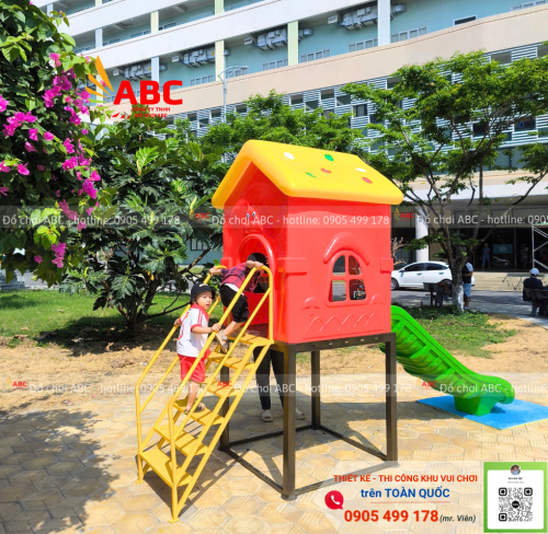 Cầu trượt nhà chòi 1 khối - Đồ chơi mầm non