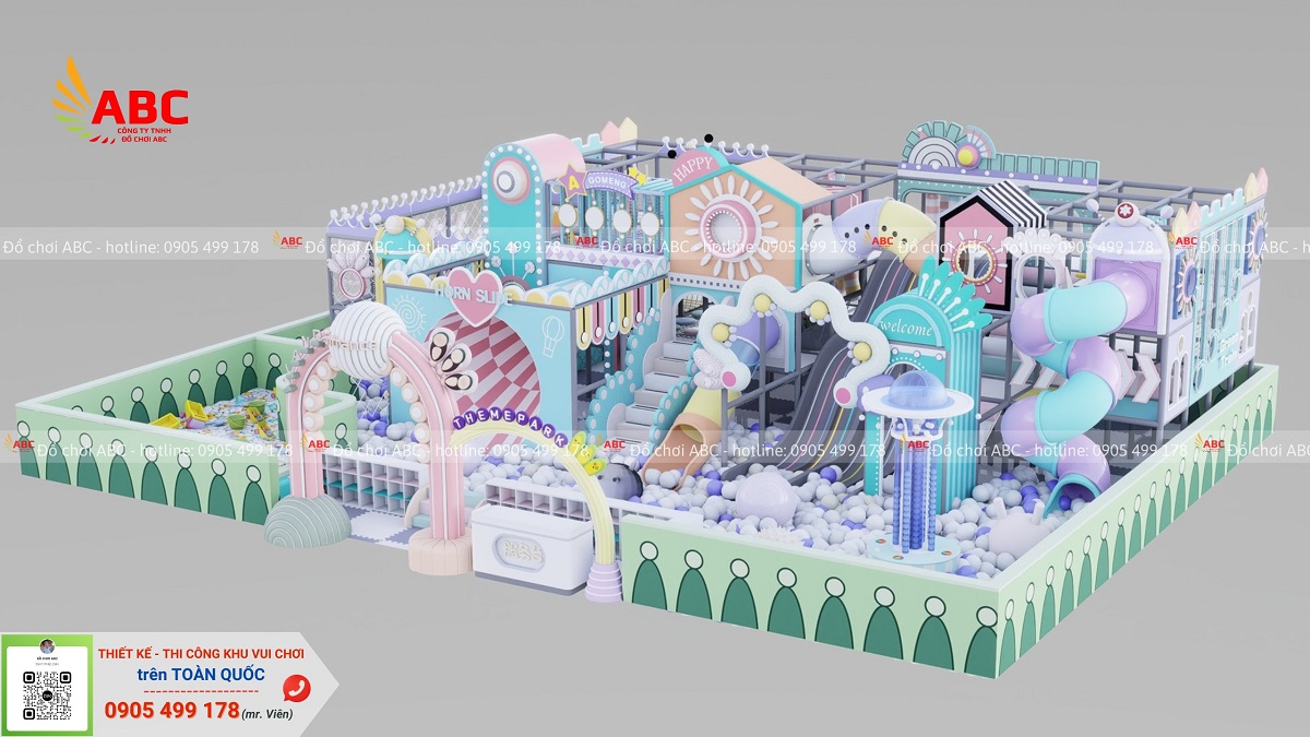 Mẫu khu vui chơi trẻ em liên hoàn Pastel 200m2