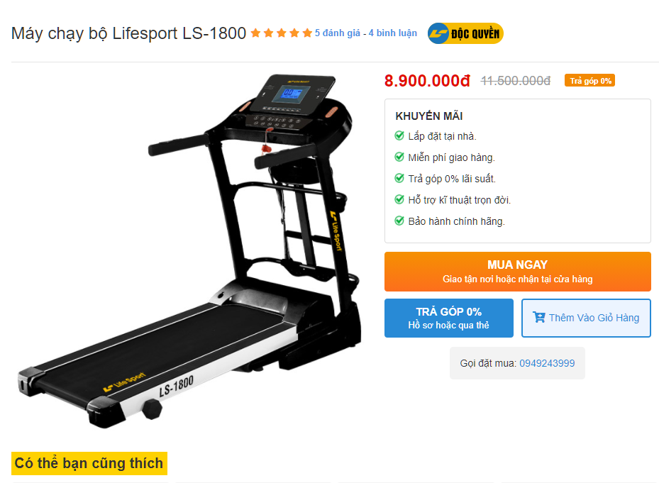 Máy chạy bộ Lifesport LS-1800