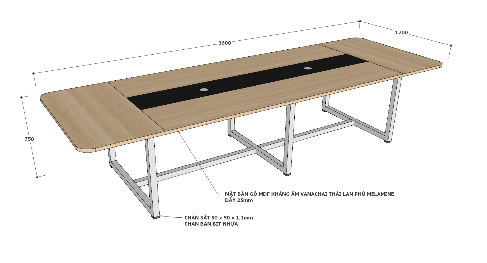 Bàn họp giáo viên kích thước 3600x1200x750mm