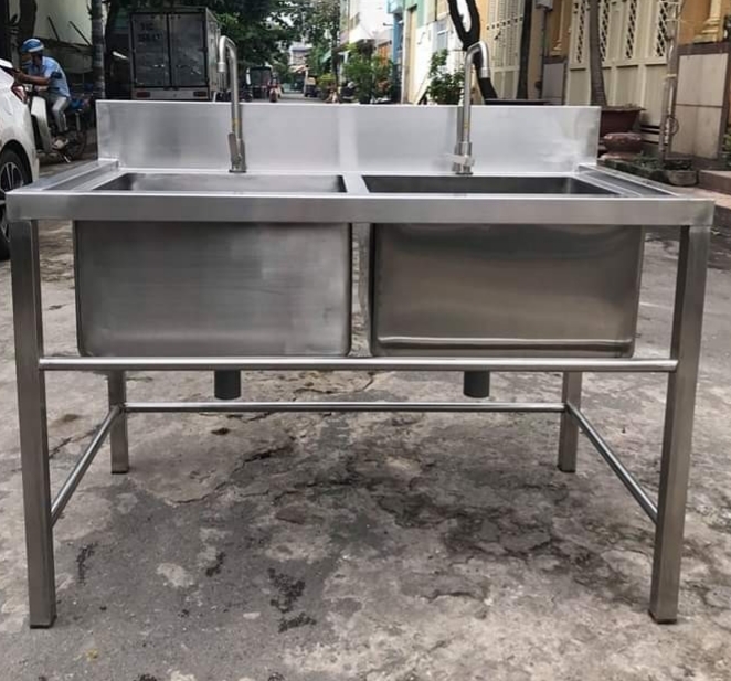 Chậu rửa inox công nghiệp 2 hố chậu