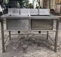 Chậu rửa inox công nghiệp 2 hố chậu