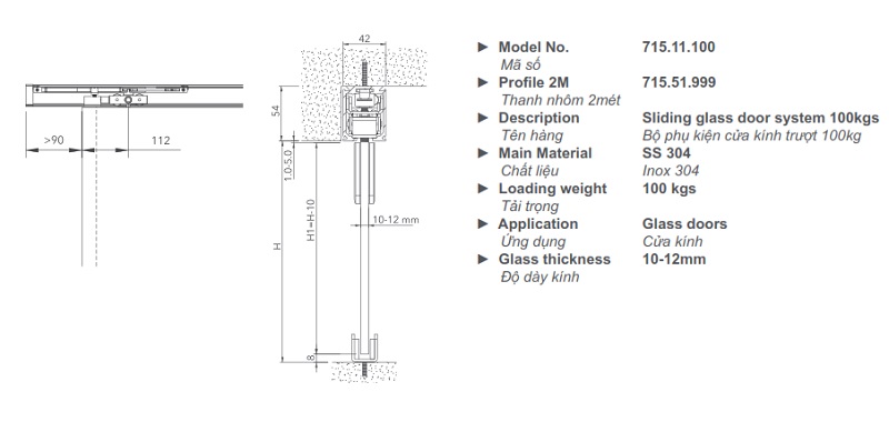 Ray trượt kÃnh 715.51.999 Imundex 2000mm-mh