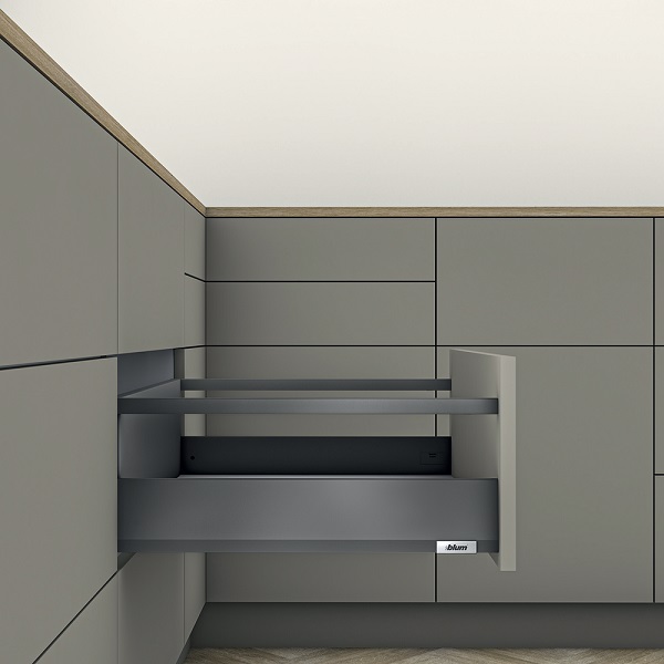 Ray hộp Blum Merivobox-R2 chiều cao E 192mm xám đậm có thanh nâng cấp