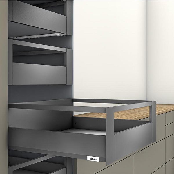 Ray hộp âm Blum Merivobox-IR2 chiều cao E 192mm xám đậm có thanh nâng cấp