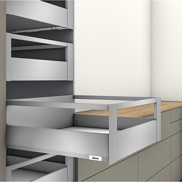 Ray hộp âm Blum Merivobox-IR2 chiều cao E 192mm xám nhạt có thanh nâng cấp