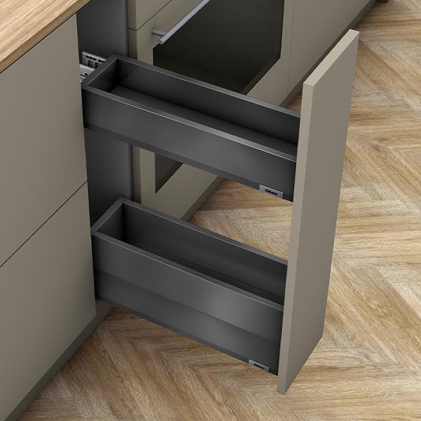 Bộ ngăn kéo Blum Space-Twin-Merivobox-R1-R3 xám đậm R150-250mm