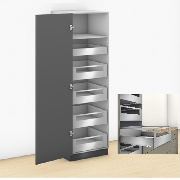 Tủ kho 1 cánh Blum Space-Tower-Merivobox-IR2 xám nhạt R275-600mm
