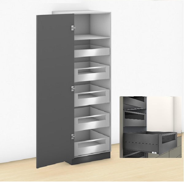 Tủ kho 1 cánh Blum Space-Tower-Merivobox-IR3 xám đậm R275-600mm