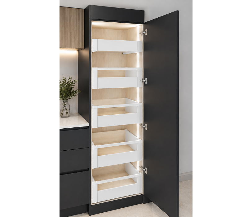 Tủ đồ khô Hafele 552.21.717 ray hộp âm trắng