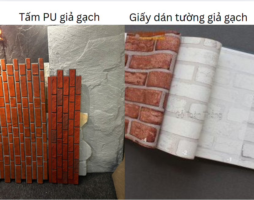 so sánh tấm pu và giấy dán tường giả gạch