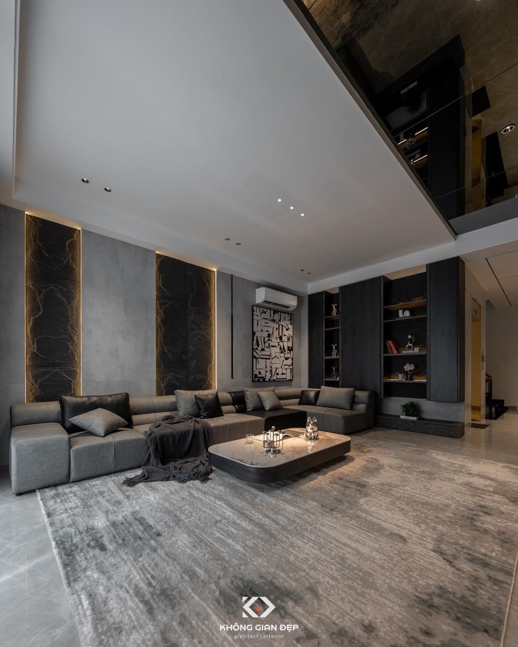 tấm pu giả đá trang trí phòng khách rộng