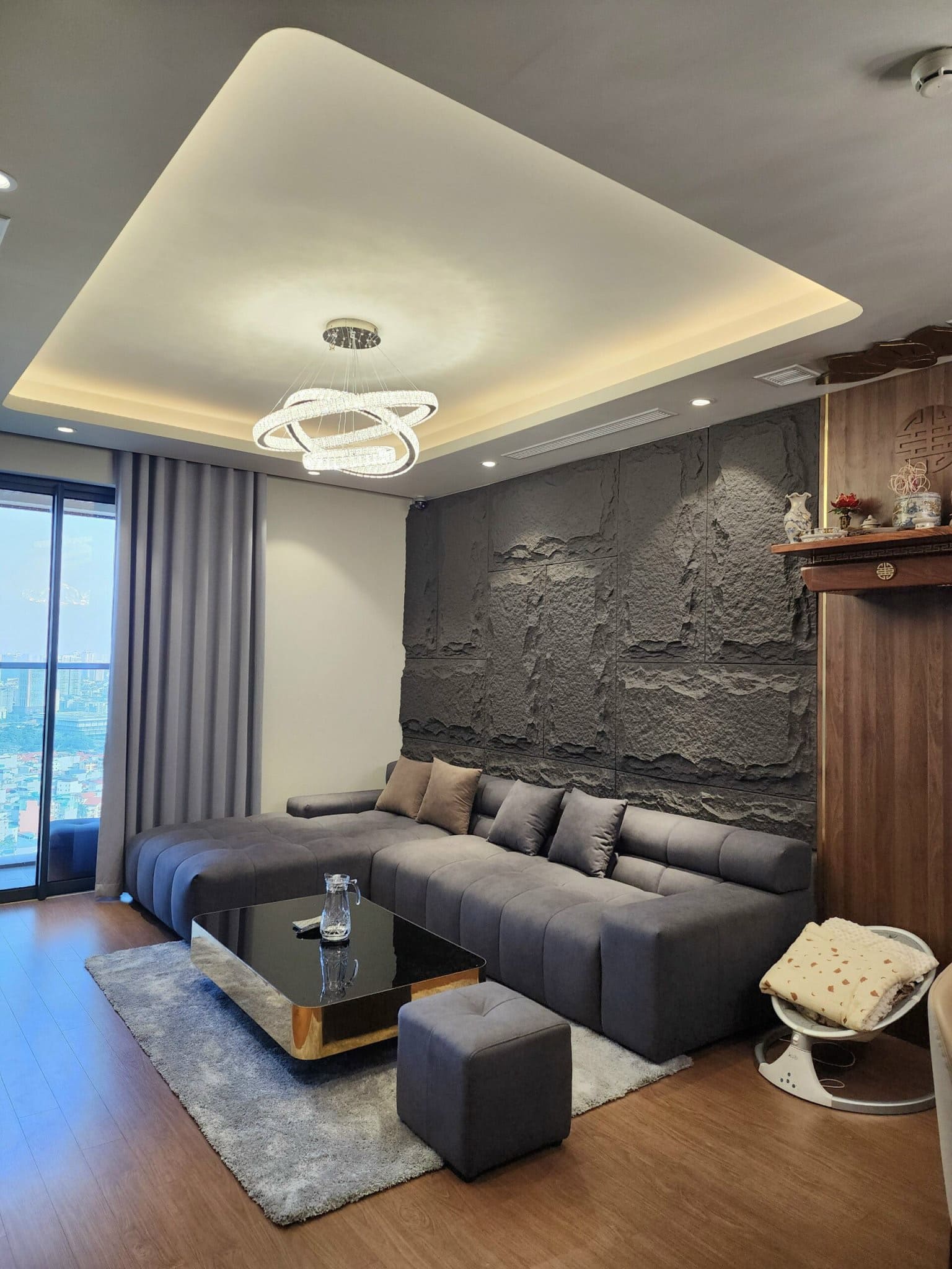 tấm pu giả đá trang trí phòng khách