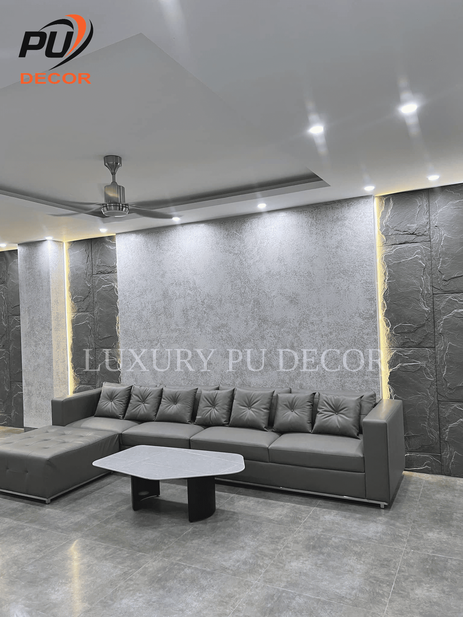 tấm pu giả đá trang trí phòng khách