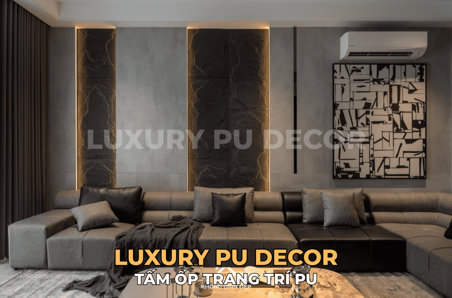 tấm pu giả đá trang trí phòng khách