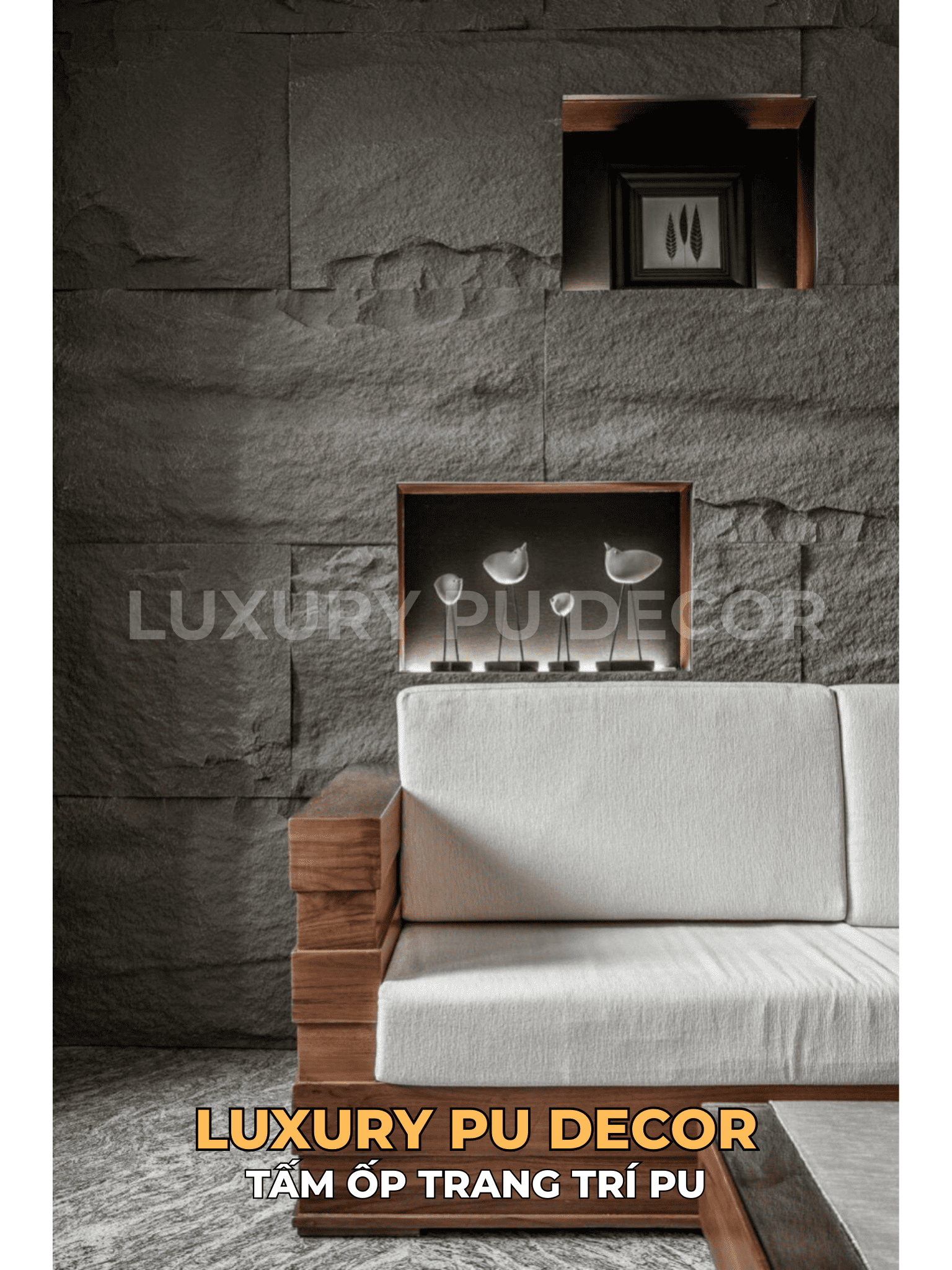 tấm pu giả đá trang trí sofa