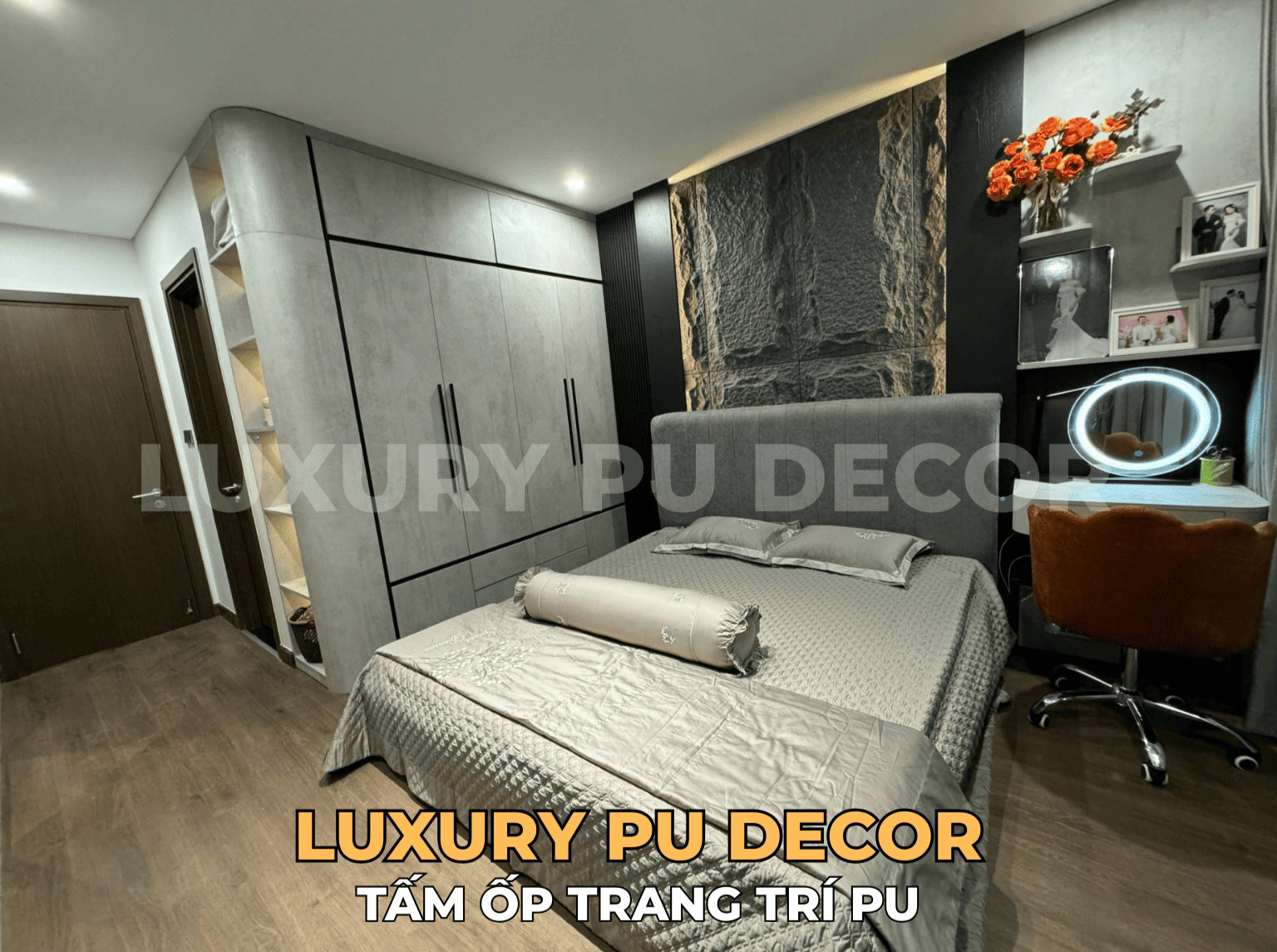 tấm pu giả đá trang trí phòng ngủ