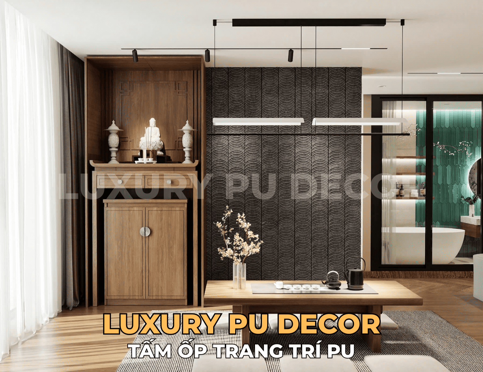 tấm PU gạch ngói cổ trang trí phòng khách