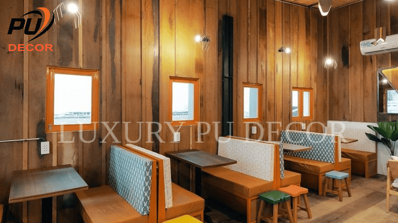 tấm PU giả gỗ trang trí quán cà phê