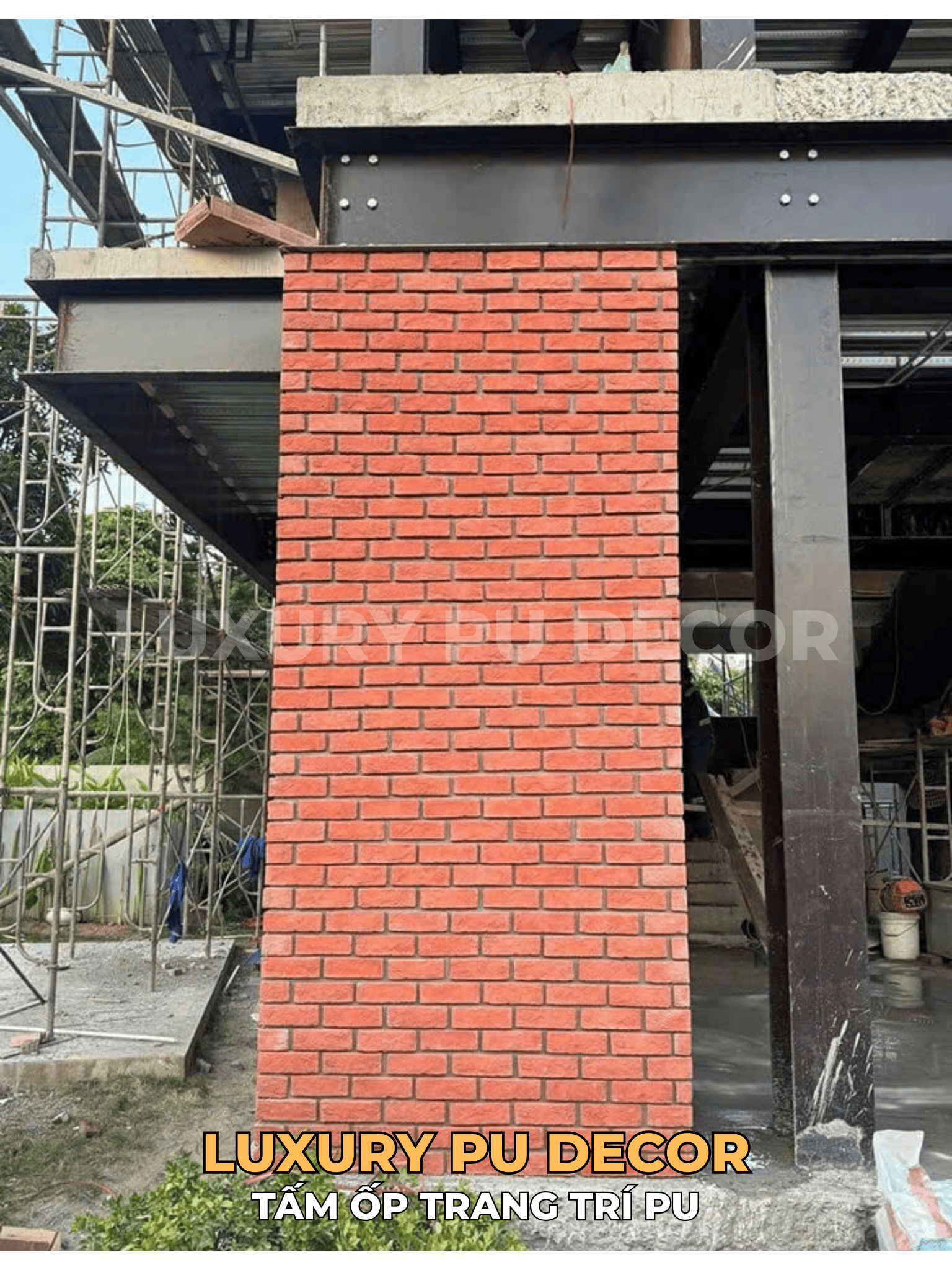 tạo điểm nhấn với tấm PU giả gạch cổ