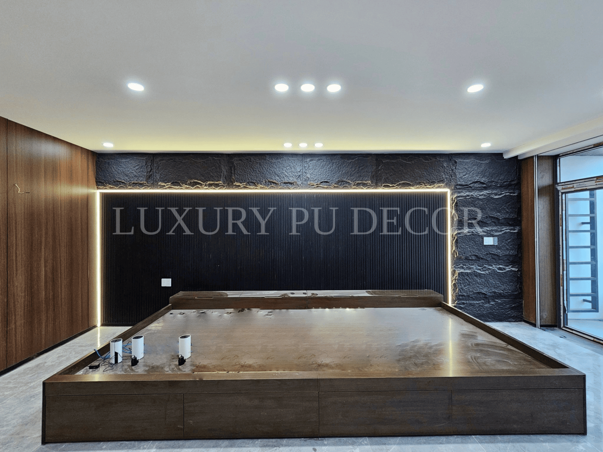 tấm PU giả đá trang trí phòng khách