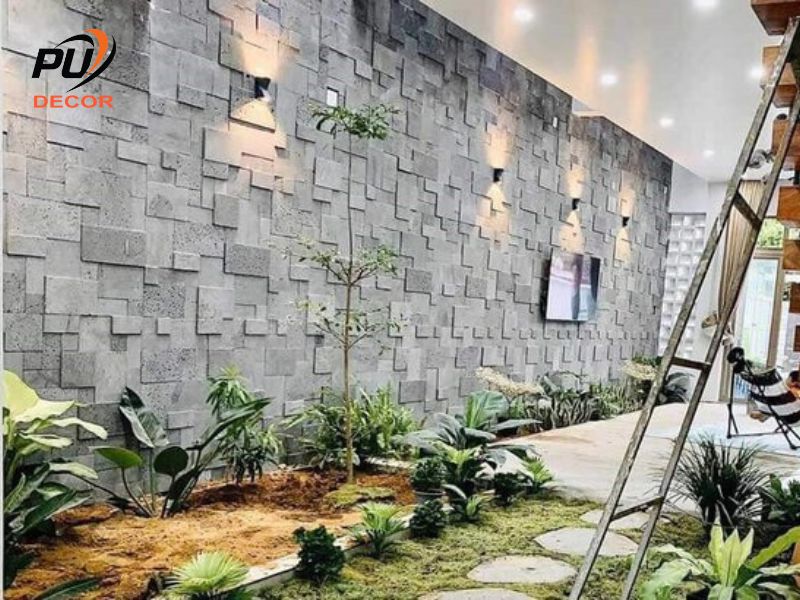 Ốp đá ong xám 3D tạo chiều sâu ấn tượng