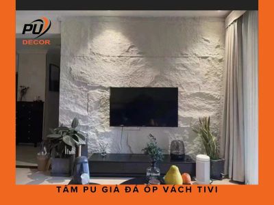 Tấm PU giả đá ốp vách tivi: Giải pháp đẹp, bền, nâng tầm phòng khách