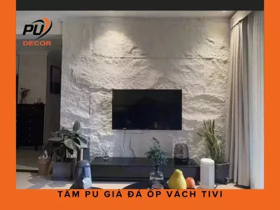 Tấm PU giả đá ốp vách tivi: Giải pháp đẹp, bền, nâng tầm phòng khách