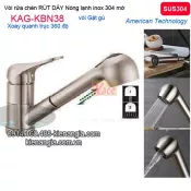 Vòi rửa chén Nóng lạnh RÚT DÂY  Inox sus304 KAG-KBN38