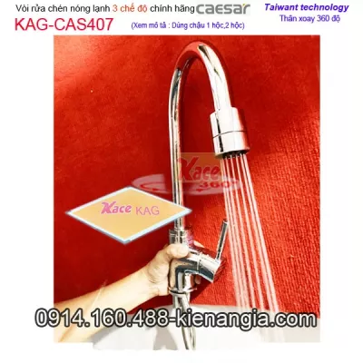 Vòi rửa chén nóng lạnh Caesar chính hãng 3 CHẾ ĐỘKAG-CAS407