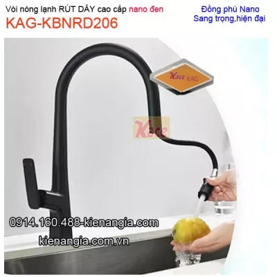Vòi chậu rửa Nano đen RÚT DÂY nóng lạnh KAG-KBNRD206