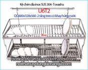 Kệ chén bát 60cm có khay hứng nước inox 304 2 tầng treo Tovashu U6T2