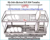 Kệ chén bát 70cm có khay hứng nước inox 304 2 tầng treo Tovashu U7T2