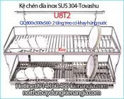 Kệ chén bát 80cm có khay hứng nước inox 304 2 tầng treo Tovashu U8T2