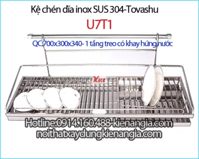 Kệ chén dĩa 70cm treo 1 tầng có khay hứng nước -Tovashu-U7T1