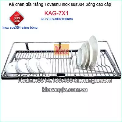 Kệ chén dĩa tủ bếp 70cm  sus 304 1 tầng Tovashu KAG-7X1