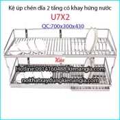Kệ úp bát đĩa 2 tầng 70 cm có khay hứng nước  inox 304 Tovashu-U7X2