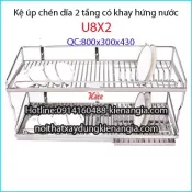 Kệ úp bát đĩa 2 tầng  có khay hứng nước 80cm inox  Tovashu 304-U8X2
