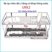 Kệ úp bát đĩa 2 tầng có khay hứng nước  90cm inox 304 Tovashu -U9X2