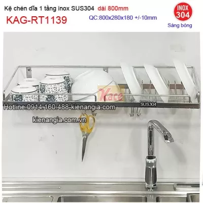 Kệ chén bát 1 tầng  inox sus304 dài 8 tấc KAG-RT1139