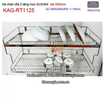 Kệ chén dĩa inox sus304 2 tầng dài 6 tấc KAG-RT1125