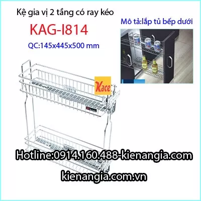 Kệ gia vị 2 tầng có ray kéo tủ bếp KAG-I814