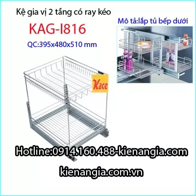 Kệ rổ gia vị 2 tầng có ray kéo tủ bếp KAG-I816