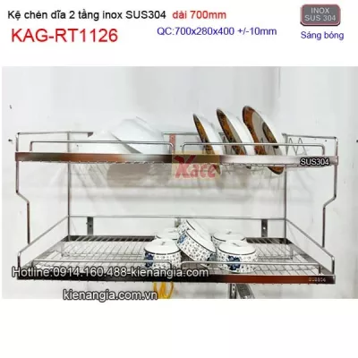Kệ úp chén dĩa inox sus304 2 tầng dài 7 tấc KAG-RT1126