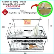 Kệ chén dĩa 2 tầng inox cao cấp dài 60cm Tovashu  KAG-SU134