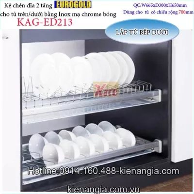 Kệ chén dĩa 2 tầng tủ bếp trên 700 EUROGOLD KAG-ED213
